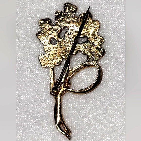 Vintage Green Shamrock Bouquet Gold Tone Brooch / Pin - Picture 2 of 2